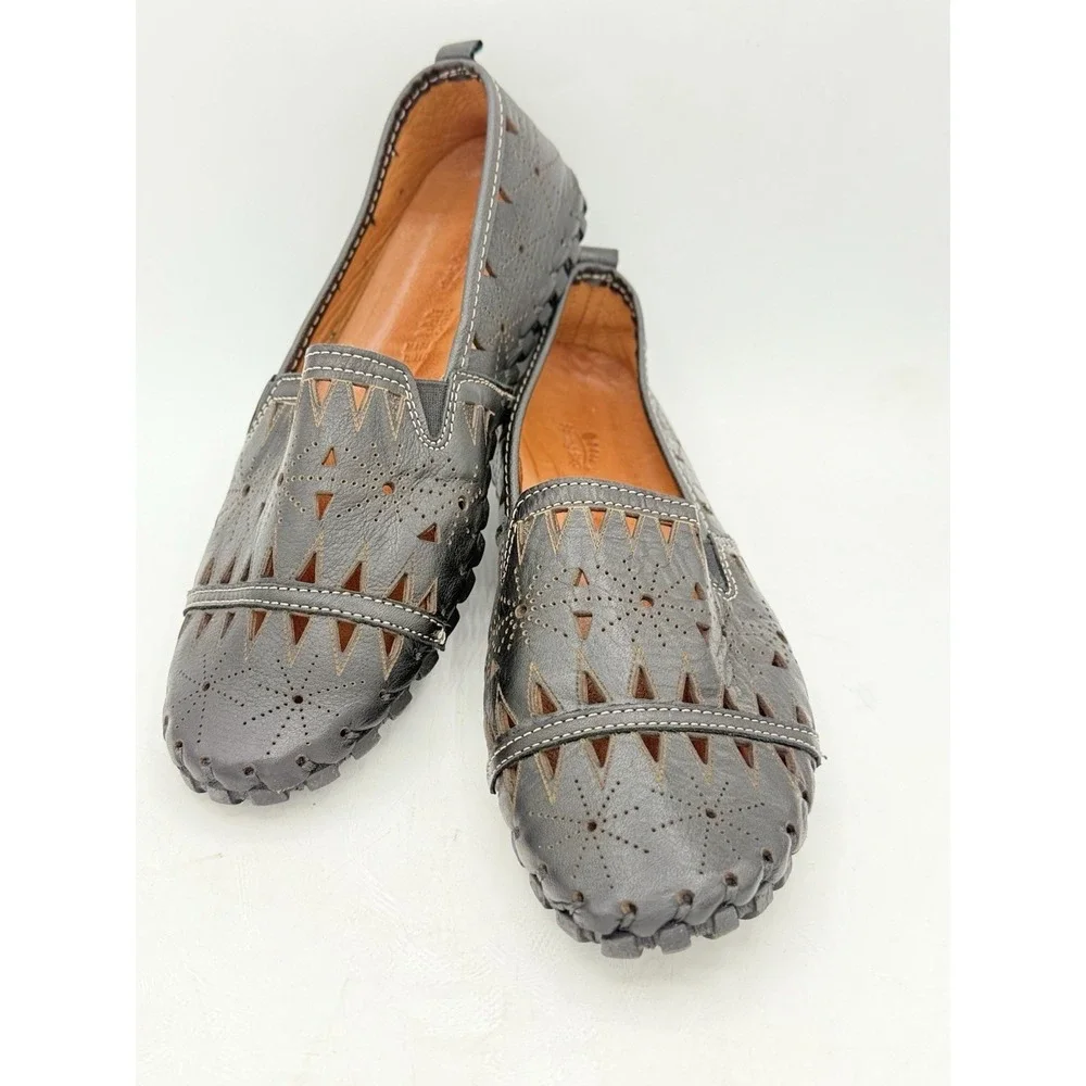 SPRING STEP Fusaro Leather Loafers‎ Flats Womens Size 8.5-9 Black Cutout NWOB